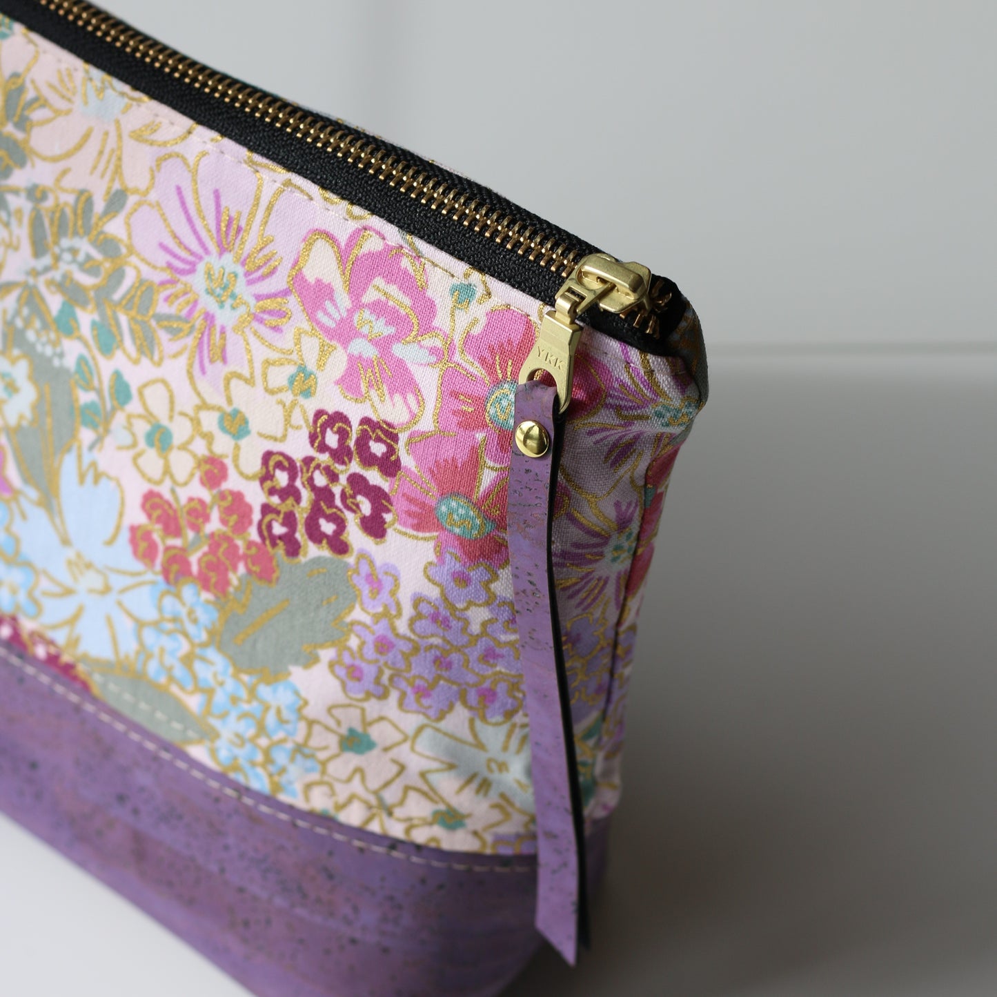 English Rose in blues - Cork and Canvas Travel Pouch