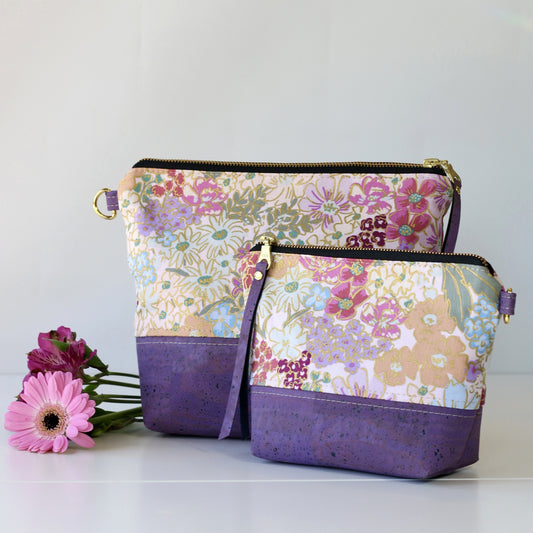 English Rose in blues - Cork and Canvas Travel Pouch