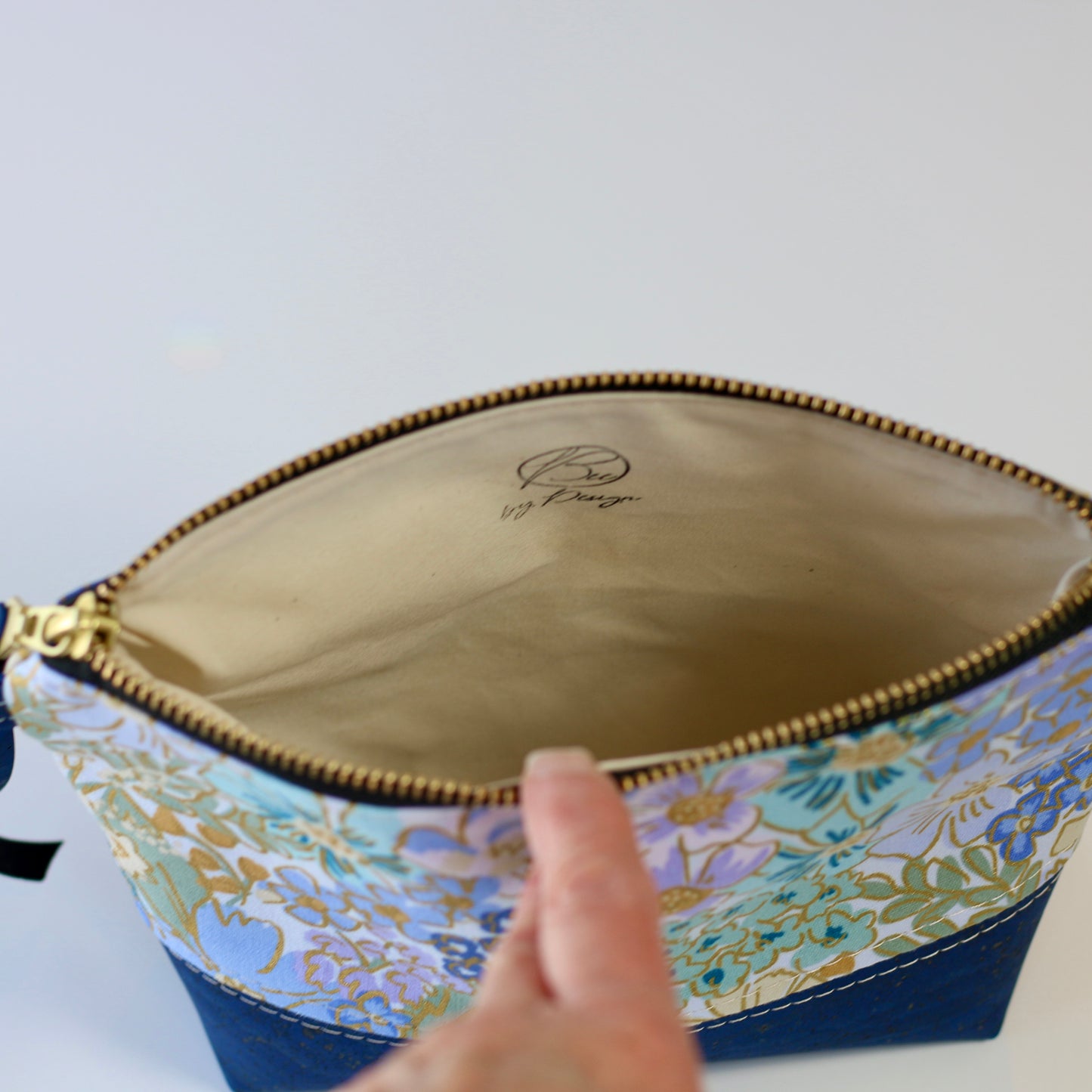 English Rose in blues - Cork and Canvas Travel Pouch