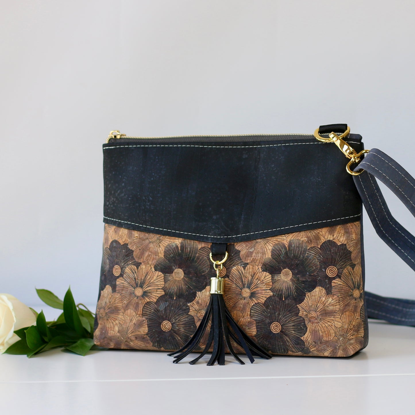 Grey Blooms - The Tassel Bag