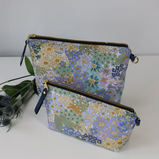 English Rose in Blues - Canvas Travel Pouch