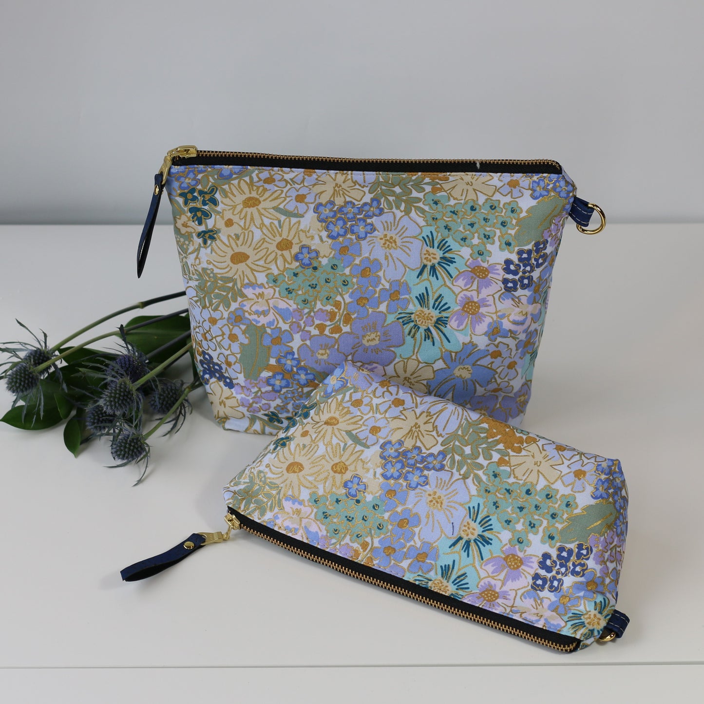 English Rose in Blues - Canvas Travel Pouch