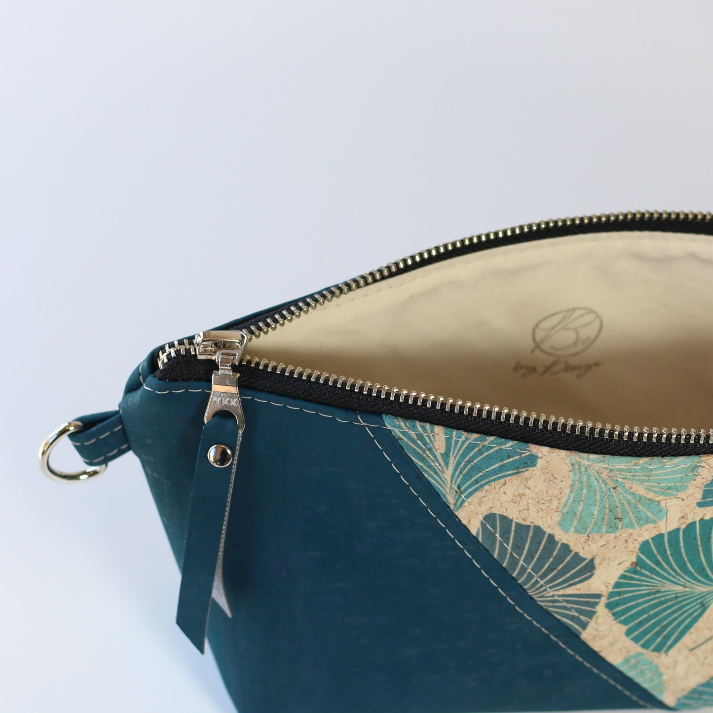 Gingko Bilboa Leaves and Teal - Cork Travel Pouch