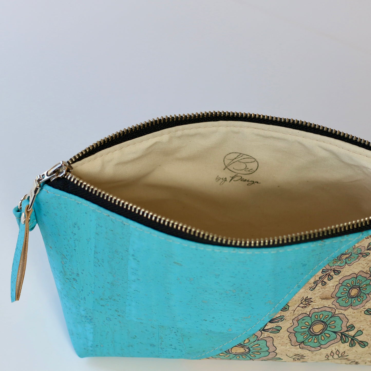 Aqua Floral - Cork Travel Pouch