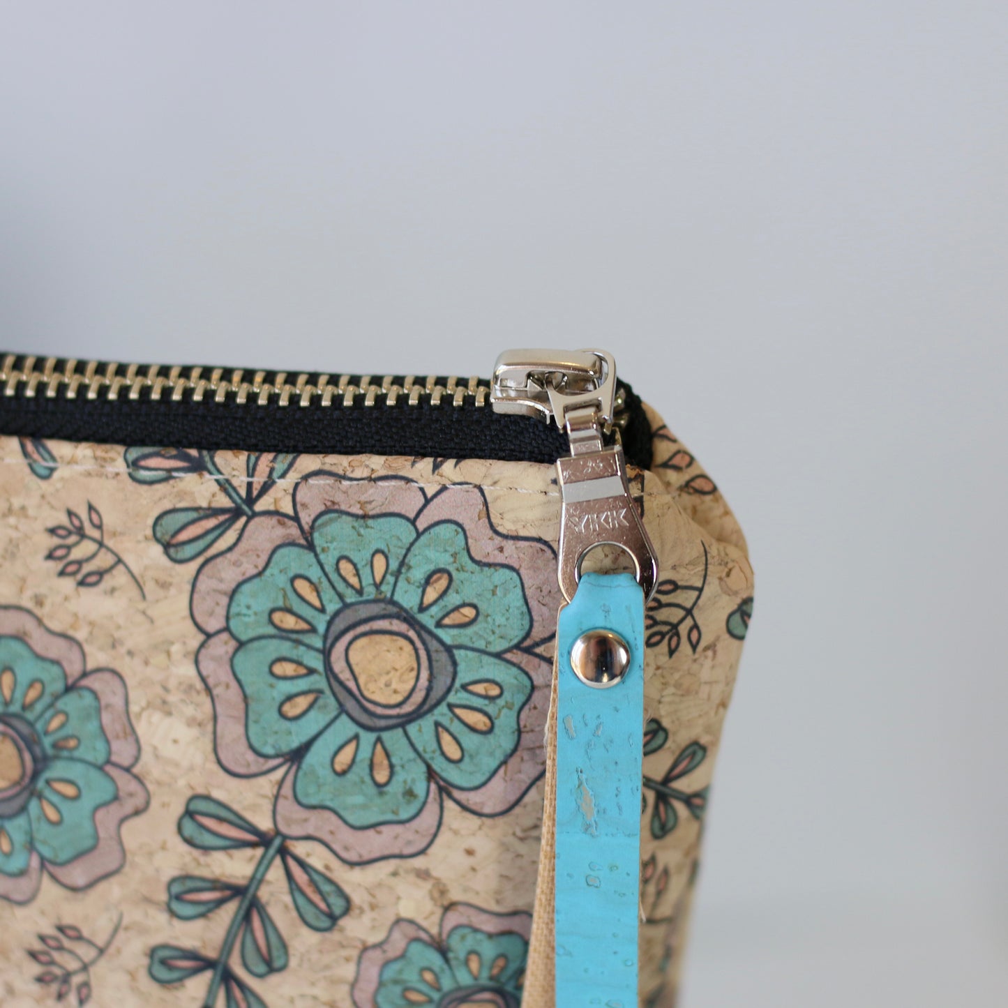 Aqua Floral - Cork Travel Pouch