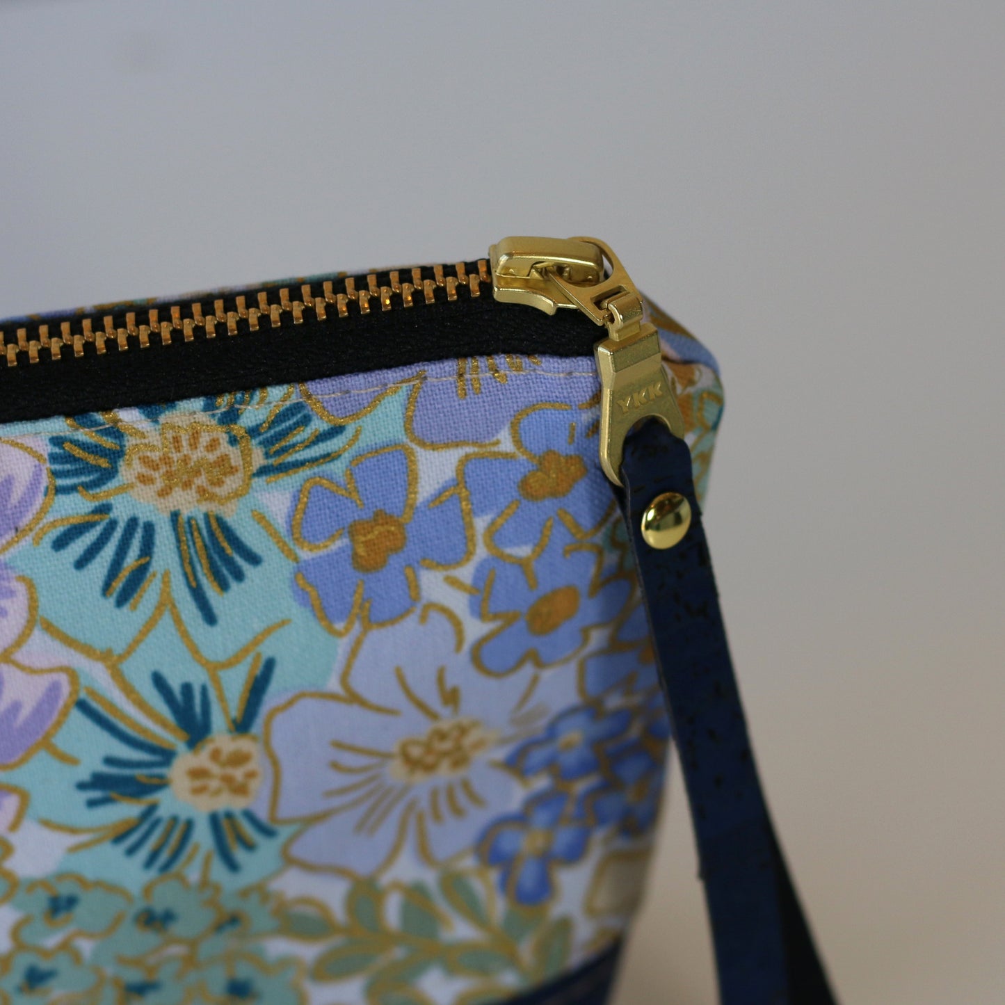 English Rose in blues - Cork and Canvas Travel Pouch