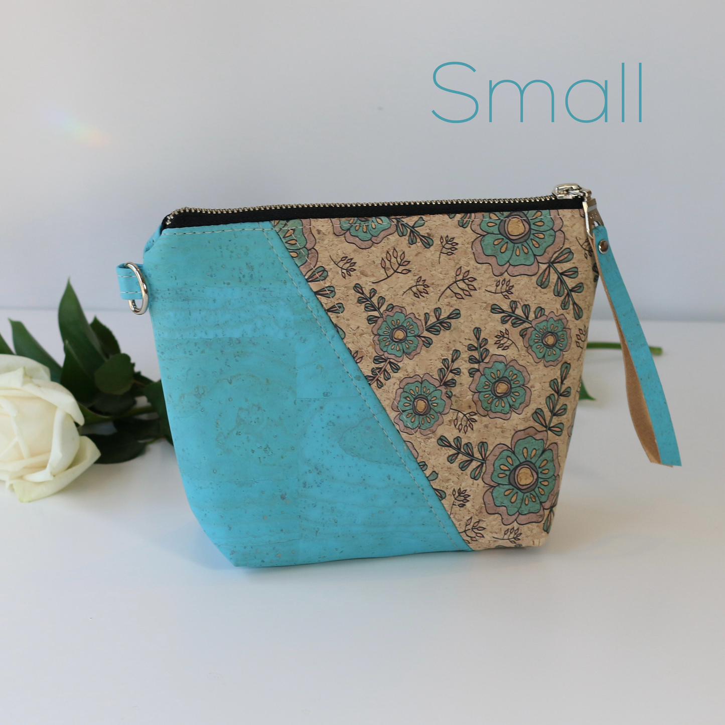 Aqua Floral - Cork Travel Pouch