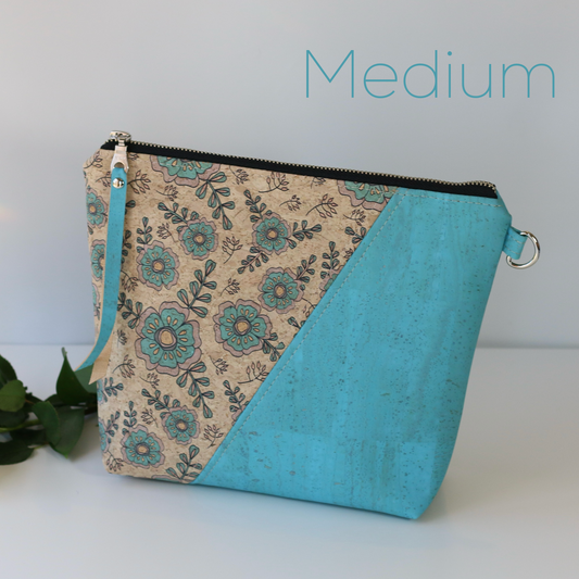 Aqua Floral - Cork Travel Pouch