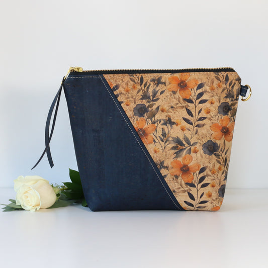 Prairie Blossom and Navy - Cork Travel Pouch