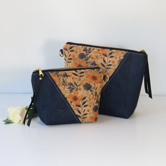 Prairie Blossom and Navy - Cork Travel Pouch