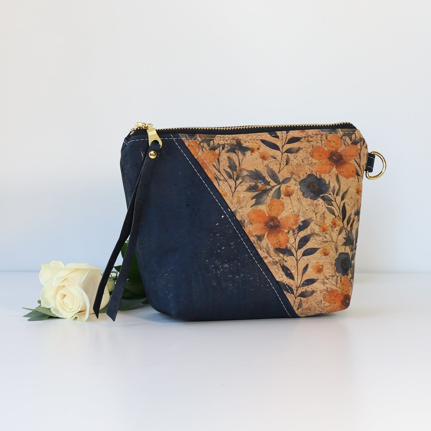 Prairie Blossom and Navy - Cork Travel Pouch