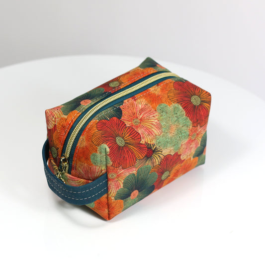 Teal Floral - Cork Aven Pouch - Small