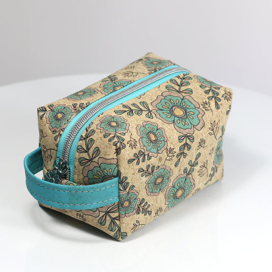 Aqua Floral - Cork Aven Pouch - Small