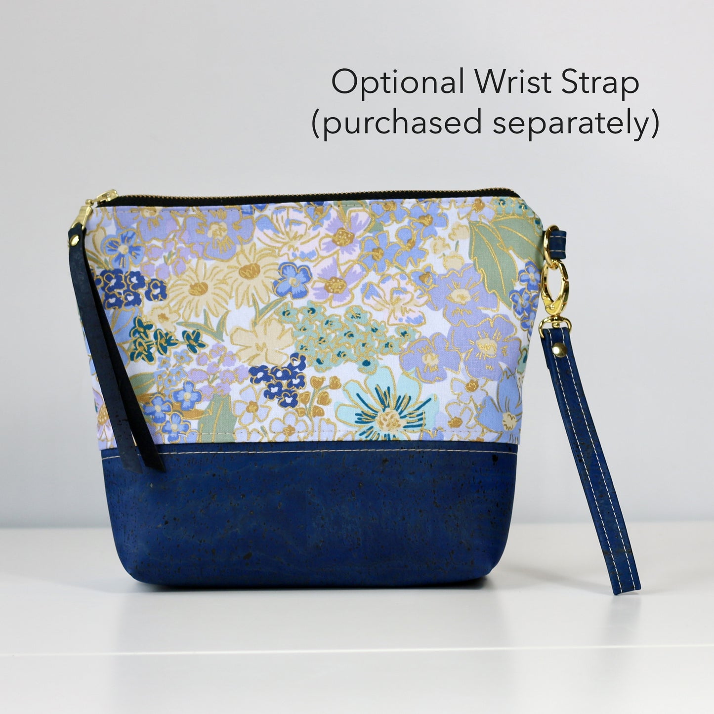 English Rose in blues - Cork and Canvas Travel Pouch
