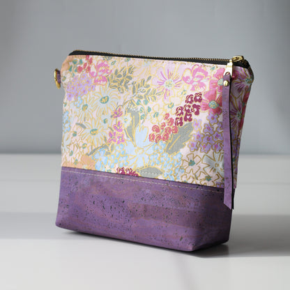 English Rose in blues - Cork and Canvas Travel Pouch