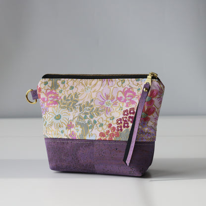 English Rose in blues - Cork and Canvas Travel Pouch
