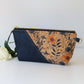 Prairie Blossom and Navy - Wide Cork Travel Pouch