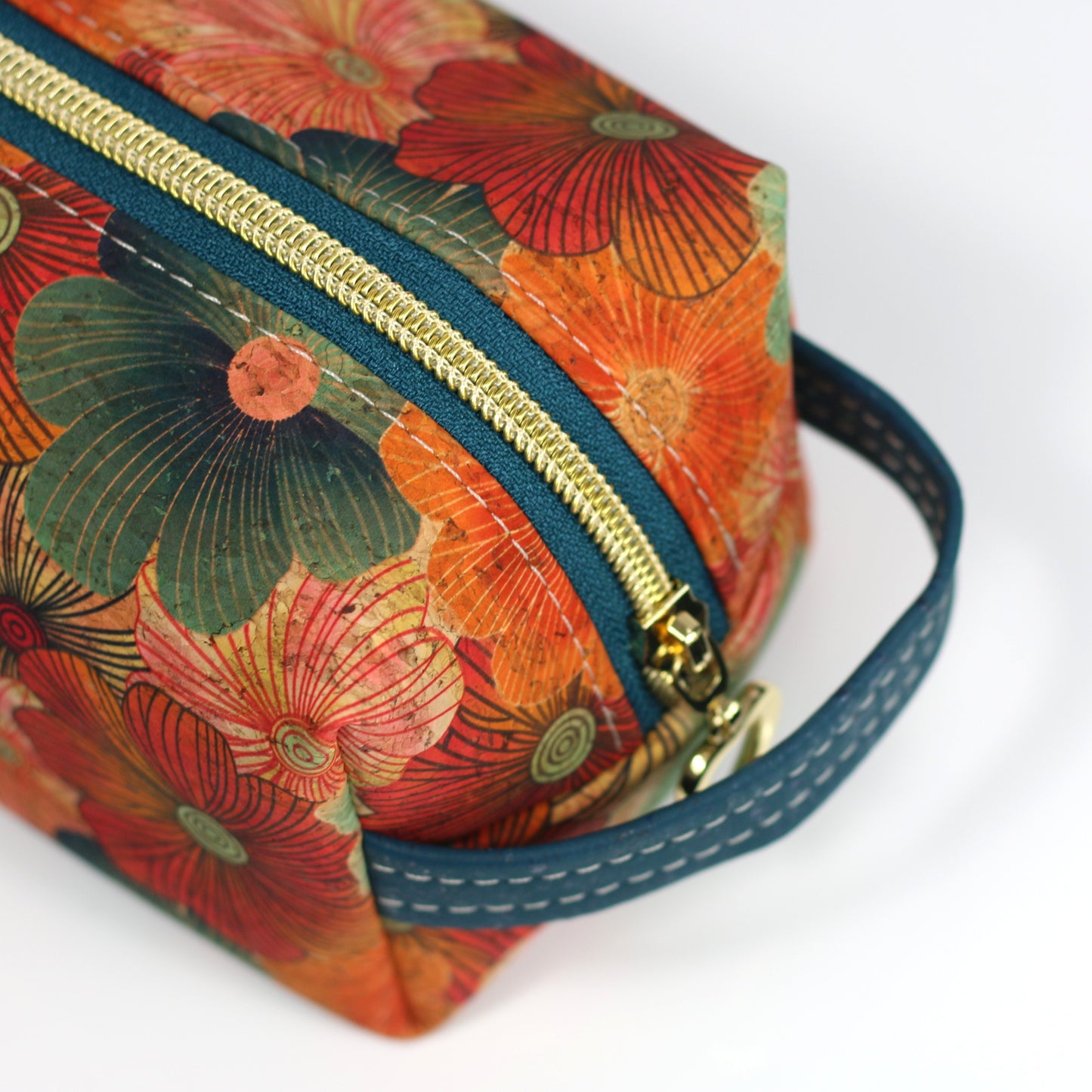 Teal Floral - Cork Aven Pouch - Small