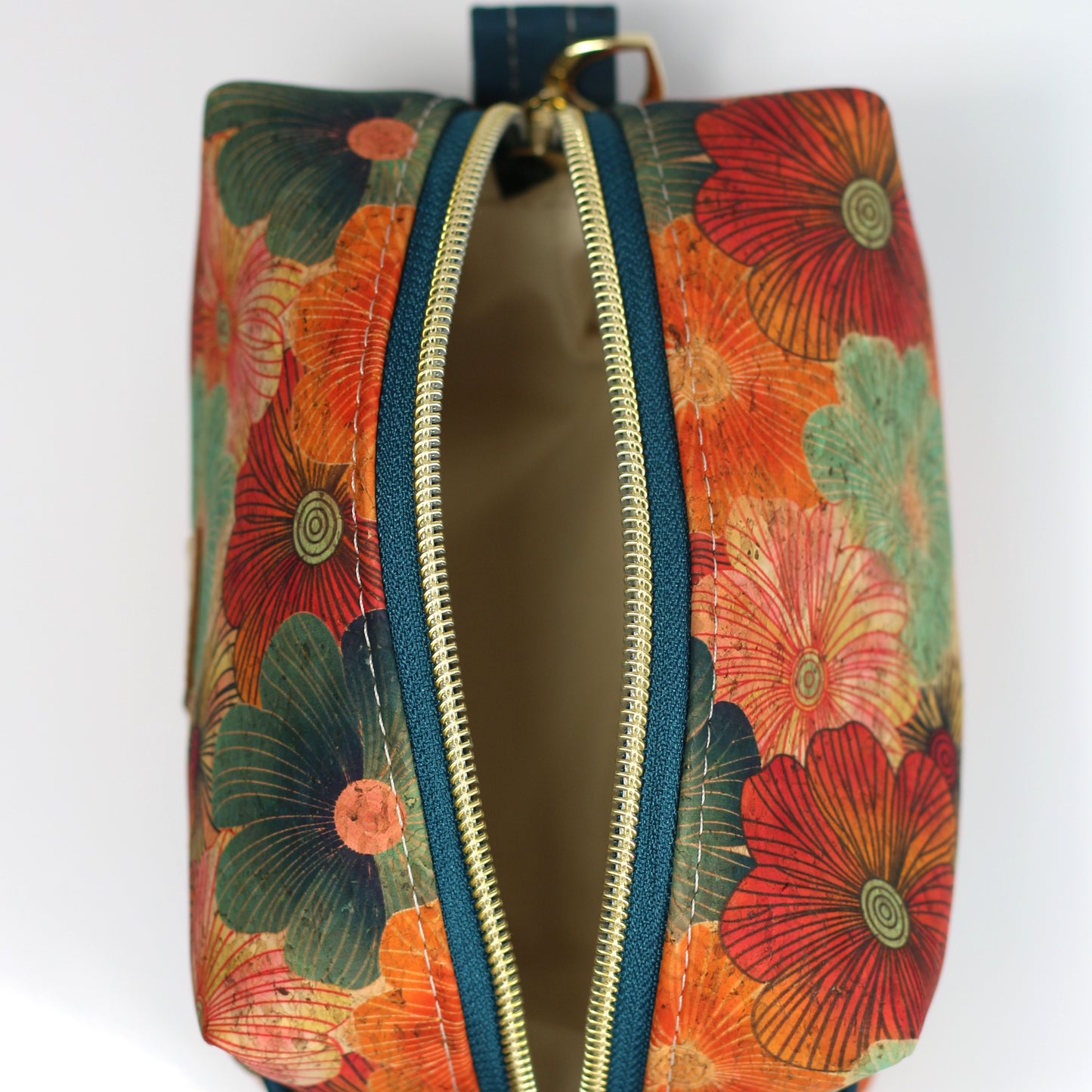Teal Floral - Cork Aven Pouch - Small