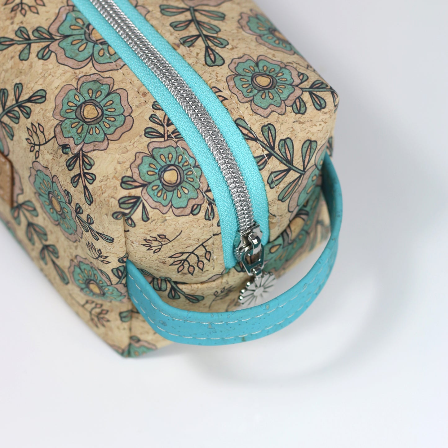 Aqua Floral - Cork Aven Pouch - Small