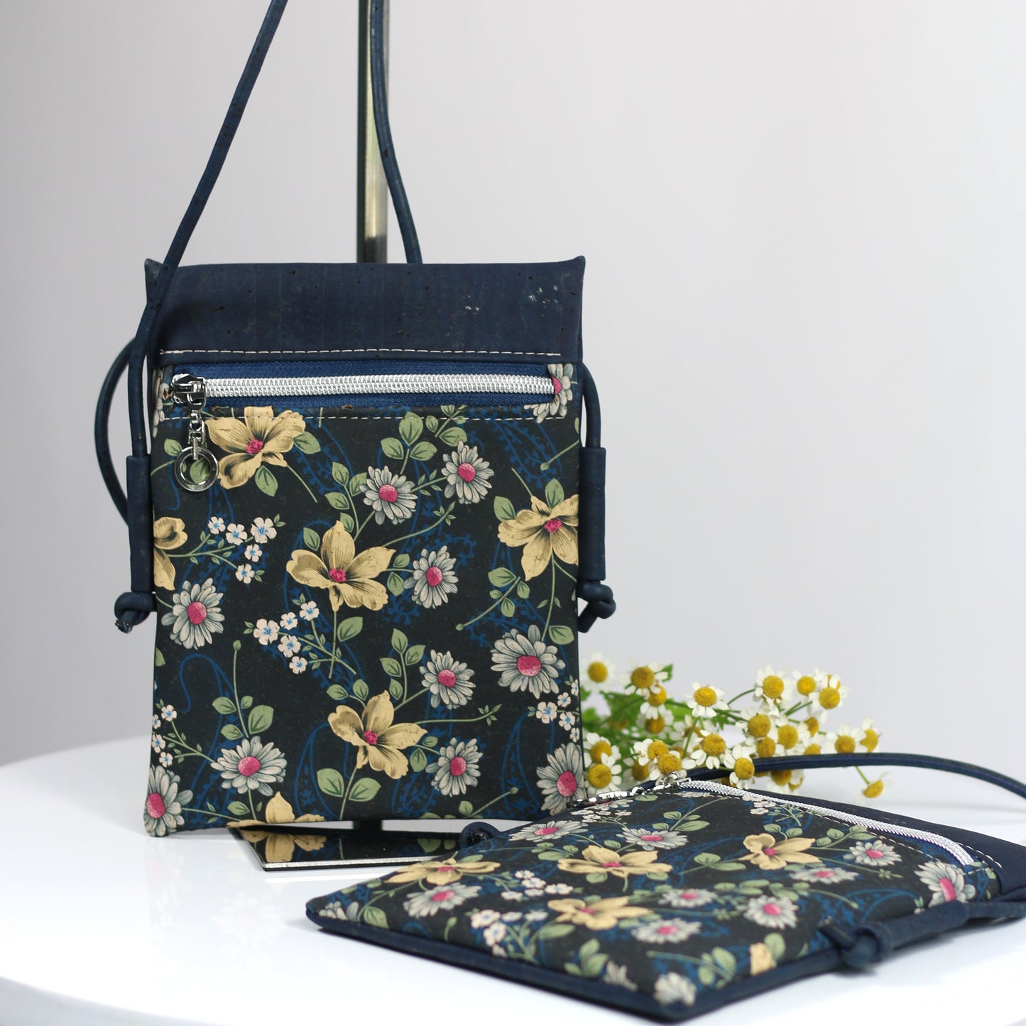 *NEW* Daisies in navy - Mini Crossbody Bag (larger size)