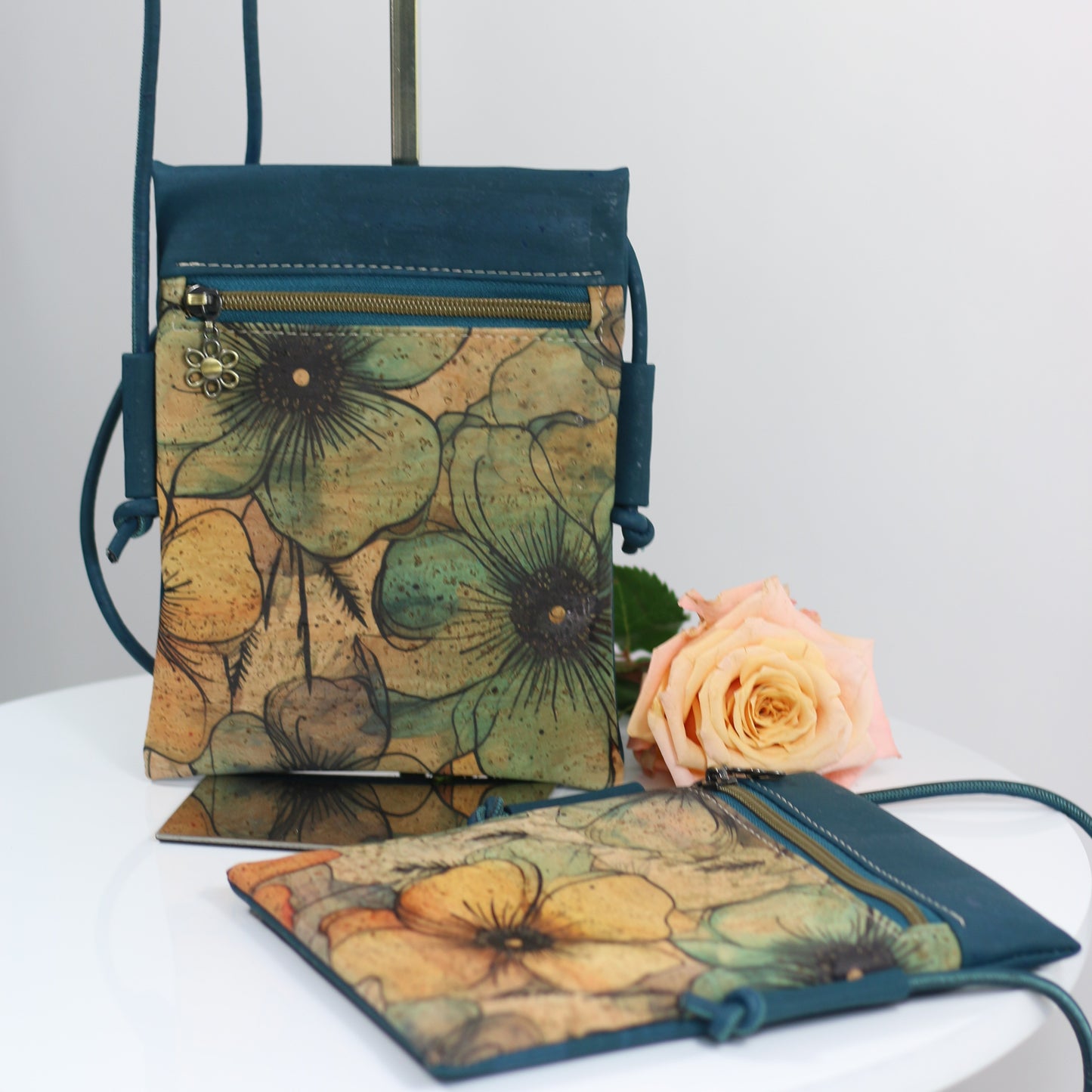 *NEW* Teal Blooms - Mini Crossbody Bag (larger size)