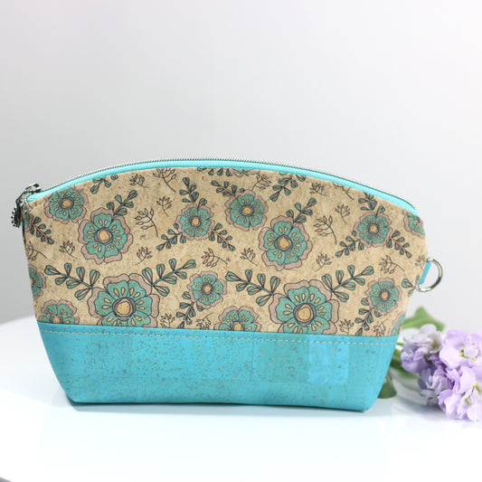 Aqua Floral - Cork Luna Pouch